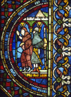 Armed Knight and  Monk  Trinity Chapel NV11 panel 9 Corpus 15, Canterbury Cathedral, Kent, England, 13th century stained glass