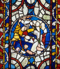 Lincoln east window south aisle, beheading of a female saint  13th century stained glass