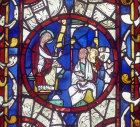 Saint preaching, east window, south choir aisle, Lincoln Cathedral, England