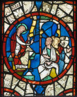 Lincoln Cathedral east window of the south choir aisle, a saint preaching,  13th century stained glass