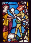 Satan surrendering the bond to the Virgin, Lincoln Cathedral, 13th century stained glass
