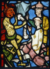 St Theophilus selling his soul to the devil detail of a panel in the east window of the north choir aisle Lincoln Cathedral 13th century