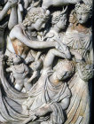 Detail of sculpted relief on third century marble Roman sarcophagus, bought in Rome by Lord Astor, Cliveden House, Buckinghamshire, England