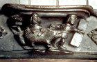 Misericord of the month of November, fifteenth century, killing the pig, Church of St Mary, Ripple, Worcestershire