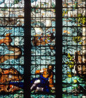 Jonah and the whale, detail of seventeenth century window by Abraham van Linge, University College Chapel, London, England