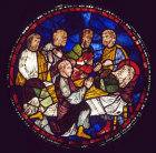 Dormition of the Virgin, window IX, south quire triforium, Canterbury Cathedral, 13th century stained glass