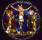 The Crucifiction window, number X,  south quire triforium,  Canterbury Cathedral,  13th century stained glass