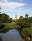 England, Salisbury Cathedral and the River Nadder