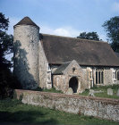 Church of St Mary, with Norman-style round tower, Moulton St Mary, Norfolk, England