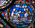 Jonah and the whale, thirteenth century Bible window, Corona Chapel, Canterbury Cathedral, Kent, England
