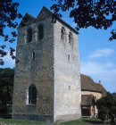 St Bartholomews Church, twelfth century tower with saddleback roof, Fingest, Buckinghamshire, England