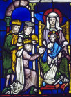 Adoration of the Magi, Poor Mans Bible window no 1, panel 28, Canterbury Cathedral 13th century stained glass, Canterbury, Kent, England