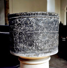 Norman lead font, twelfth century, Church of the Transfiguration, Pyecombe, Sussex, England