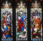 Betrayal, detail, great east window, by Clayton and Bell, 1856-58, Sherborne Abbey, Dorset, England