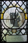 England, Little Missenden, Buckinghamshire, St Hilda of Whitby and the poet Caedmon, detail of window in north chapel Church of St John the Baptist