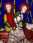 Two apostles with miraculous draught of fishes, thirteenth century, panel 15, Bible window no 2, north choir, Canterbury Cathedral, Kent