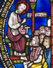 St Peter preaching to the converts, Bible Window no 2, panel 12, Canterbury Cathedral, 13th century stained glass, Canterbury, Kent, England