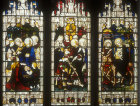 Feeding the 5000, Miracle at Cana, Flight into Egypt, nineteenth century, window 5, south aisle,  St Edmundsbury Cathedral, Suffolk, England
