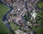 Tewkesbury Abbey, Tewkesbury, Gloucestershire, founded in twlefth century, aerial view from west, River Wye on left