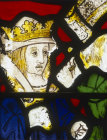 King witnessing the beheading of St George, St George window, sixteenth century, Church of St Neot, Cornwall, England