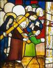 Christ carrying the Cross, detail from Passion window, fifteenth century, Church of St James the Great, St Kew, Cornwall, England