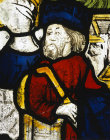England, St Kew, Cornwall, the Nativity, detail of Joseph in the north east window of the Church of St James the Great