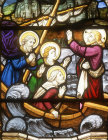 Jesus calming the storm, twentieth century, Burlison and Grylls, window no 6, south nave aisle, Exeter Cathedral, Devon, England