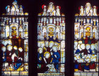 Entry, Washing of feet, Last supper, detail of fifteenth century Passion window, Church of St James the Great, St Kew,  Cornwall, England