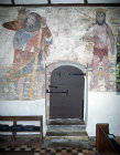 Wall paintings of St Christopher and Christ of the trades, fifteenth century, north wall, Church of St Breaca, Breage, Cornwall, England