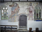Wall paintings of St Christopher and Christ of the trades, fifteenth century, north wall, Church of St Breaca, Breage, Cornwall, England