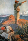 Elijah on Mount Carmel seeing a cloud afar off, 1904 bible illustration, James Tissot, England