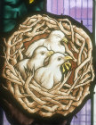 Trinity of doves in nest, Ten Commandments window, Central Synagogue, London, England