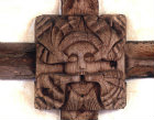 Green Man boss, 16th century, carved in wood, on nave ceiling, Church of St Andrew, Sampford Courtenay, Devon, England