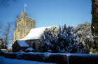 Church of St John the Baptist, snow, Little Missenden, Buckinghamshire, England