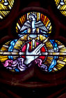 Hand of God, detail of tracery, east window, Lady Chapel, twentieth century, Marion Grant, Exeter Cathedral, Devon, England