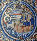 Nativity of Christ, 12th century illumination from the Winchester Bible, Winchester Cathedral Library, England