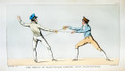 Modern Art of Fencing, by le Sieur Guzman Rolando, London 1882, thrust of falconnade parried with falconnade