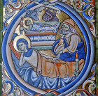 A detail of the Nativity, Winchester Bible, 12th century