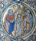 Samuel annointing David, 12th century illumination from the Winchester Bible, Winchester Cathedral Library, England