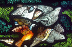 Wheatear, Redstart, Brambling and Swift, Gilbert White Memorial window, St Francis and the birds, Gascoyne and Hinks 1920, St Mary