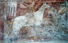 St George winning the Battle of Antioch for the Crusaders, early twelfth century wall painting in St Botolph