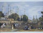 Sultan Mehmed Blue Mosque, engraving 1840 by Thomas Allom, hand painted by Laura Lushington