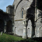 Priory Church of St Mary and St Blaise, east end of twelfth century Norman nave, Boxford, West Sussex, England