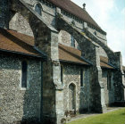 Priory Church of St Mary and St Blaise, twelfth century, buttressed exterior of chancel, Boxford, West Sussex, England