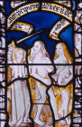 The Explusion detail from 16th century  Creation window St Neot Church Cornwall
