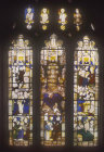 Seven Sacraments window, fifteenth century, except for nineteenth century central figure of Christ, Church of St Michael, Doddiscombsleigh, Devon