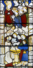 Infant baptism, fifteenth century Seven Sacraments window, Doddiscombsleigh, Devon, England