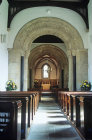 Church of St Mary the Virgin, built 1160-1230, carved stone arches seen from nave, Iffley, Oxfordshire, England