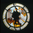 Labours of the months, harvesting grapes, possibly September, from Brandiston Hall Norfolk 16th century stained glass now in the Norwich Castle Museum and Art Gallery