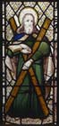 St Andrew, 16th century stained glass panel, Church of St Neot, Cornwall, England, Great Britain